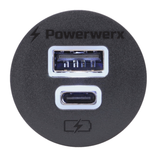 Powerwerx Panel Mount Combination USB QC3.0 and USB Type-C QC4.0 75W Fast Device Charger