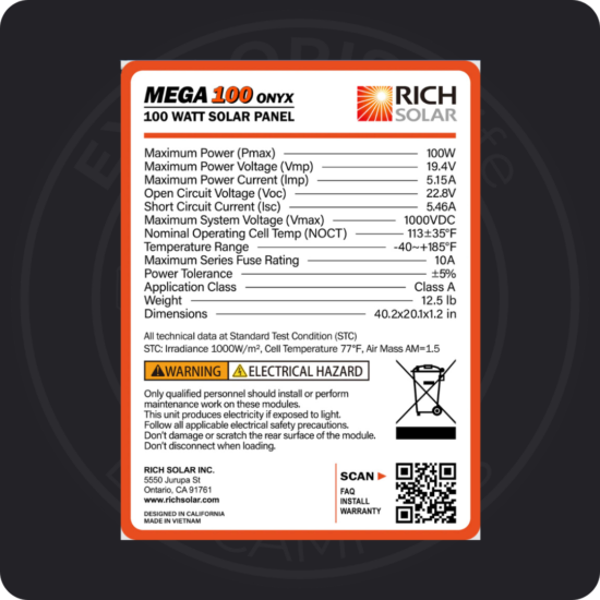 Rich Solar MEGA 100 ONYX Solar Panel data